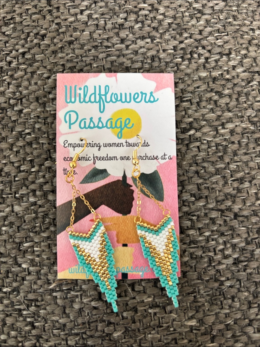 Wildflowers Turquoise, White & Gold Chevron Beaded Drop Earrings